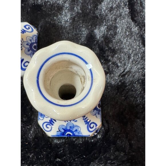 Vintage Delft Blue & White Ceramic Candlestick Holders #503 Set Of 2 - Picture 5 of 8